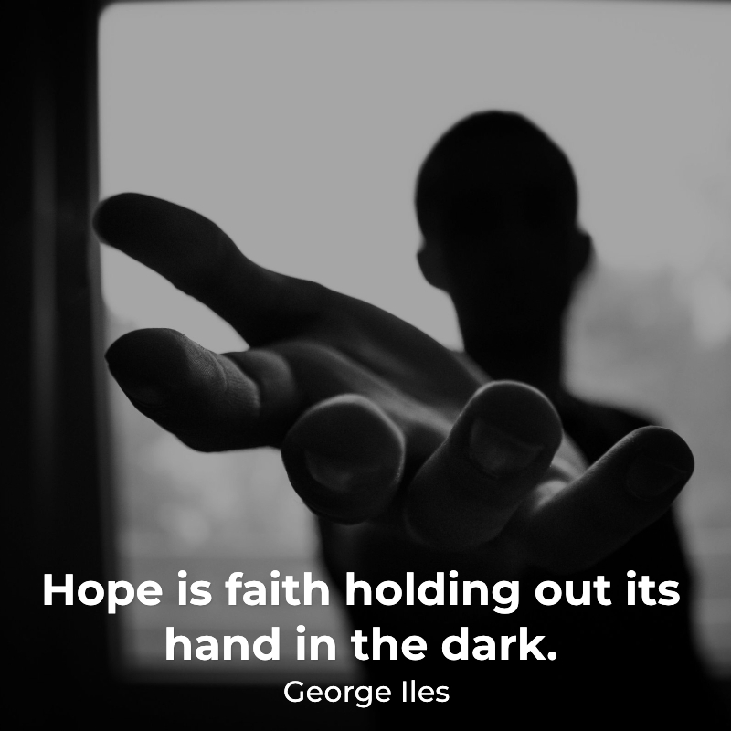 Man holding out his hand in hope thanks to knowing his purpose.